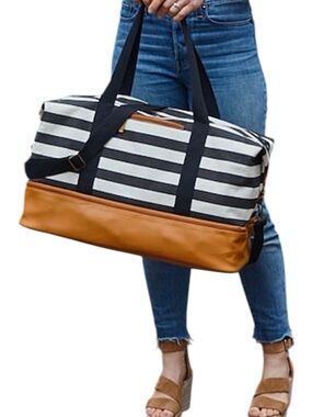 DSW Designer Shoes Warehouse
Black & White Striped Canvas Duffle beach Bag